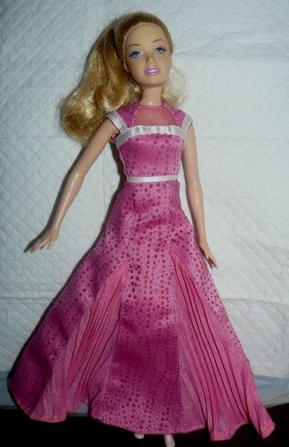 Mattel Blonde Barbie Doll In Pink Long Dress