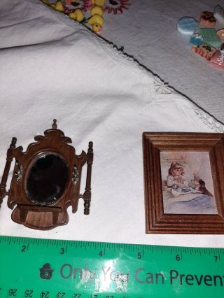 Dollhouse Miniatures Hall Mirror And Framed Dog Print
