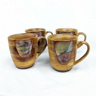 Set Of 4 Sango Splash 4951 Stoneware Brown Drip Glazed 4 " Coffee Cups