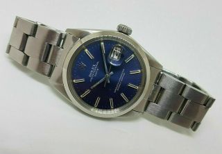 RARE VINTAGE ROLEX OYSTER PERPETUAL DATE BLUE DIAL 1570 MAN ' S WATCH 2