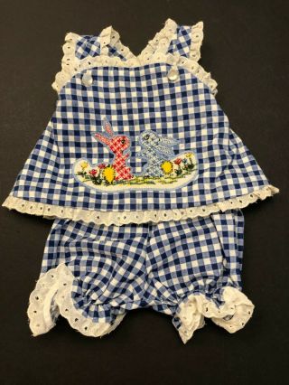 Vintage Blue & White Checked Lace Baby Doll Outfit Fits From 17 " To 20 " Doll