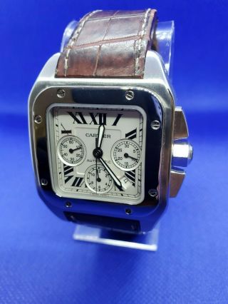 Cartier Santos 100 Xl Chronograph W20090x8 Watch For Men Ref 2740 Automatic