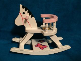 Wooden Miniature Doll Furniture White Rocking Horse Victorian Looking