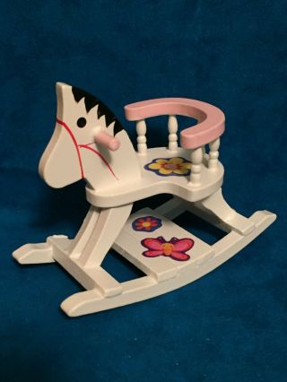 Wooden Miniature Doll Furniture White Rocking Horse Victorian Looking 2