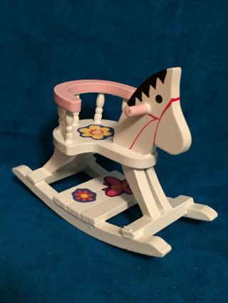 Wooden Miniature Doll Furniture White Rocking Horse Victorian Looking 3