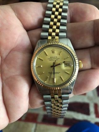 1981 Rolex Datejust 18k Yellow Gold & Stainless Steel Watch Champagne Dial