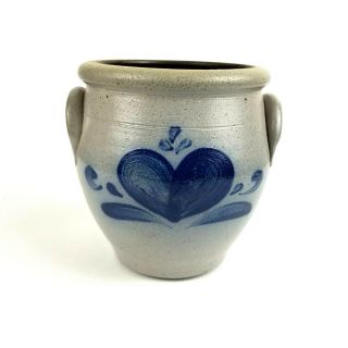 1987 Rockdale Union Stoneware Blue Salt Glaze Pottery 6” Heart Crock