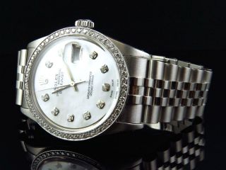 Mens Rolex 36 Mm Datejust Jubilee Stainless Steel White Diamond Watch 2.  15 Ct
