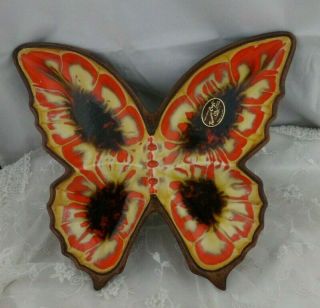 Vintage Treasure Craft Pottery Butterfly Ashtray Orange Yellow Brown