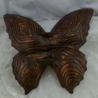 Vintage Treasure Craft Pottery Butterfly Ashtray Orange Yellow Brown 2