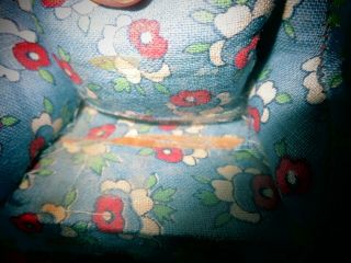 TWO VERY OLD DOLLHOUSE CHAIRS WOOD/CLOTH COVERED ONE HAS 2 SMALL TEARS 2