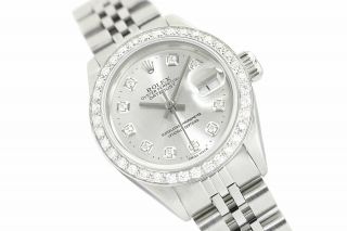 Rolex Ladies Datejust 18K White Gold & Stainless Steel Silver Diamond Dial Watch 2
