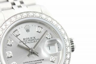 Rolex Ladies Datejust 18K White Gold & Stainless Steel Silver Diamond Dial Watch 3