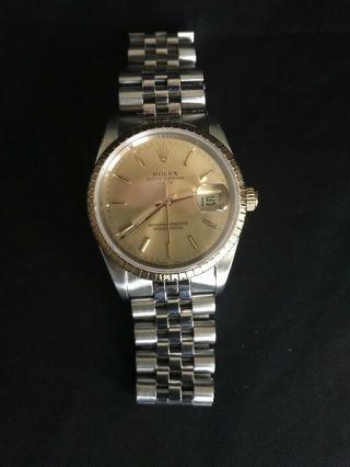 Rolex Oyster Perpetual Date Mens Watch 1990 - 1991 W/ Box Gold & Stainless