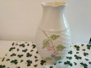 Belleek Ireland Basket Woven Porcelain Flower Vase.  Approx 7 1/2 Tall By 4 1/4