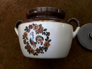 Nelson Mccoy Pottery 3 Qt Bean Pot Rooster & Flowers Design With Lid