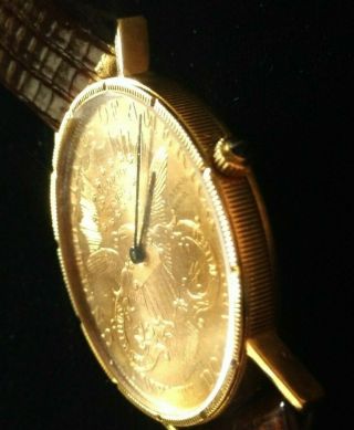 20 Dollar Double Eagle Yellow Gold Coin Year 1900 Mens Watch 24k 18k