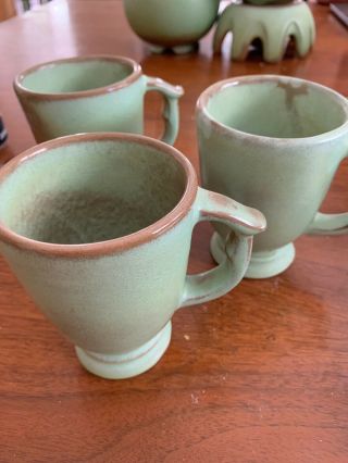 Frankoma Prairie Green Footed Mug Cup Coffee Tea 4 1/4 " C12 Tea Cup Set Of 3