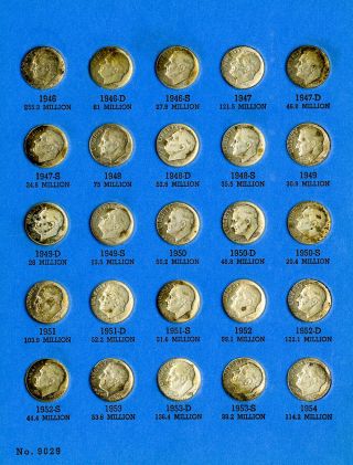 Us Coins 1946 - 64 Roosevelt Silver Dime Complete Set In Whitman Book