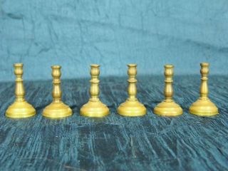 6 Miniature Brass Dollhouse Candlestick Holders 1 - 1/2 " Tall Patina 502