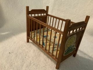 Dollhouse Miniature HANDMADE Wooden Crib Baby Bed 2