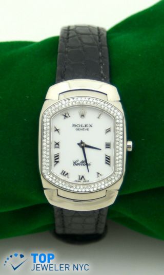 Rolex Cellini 18k White Gold Watch W/diamonds & Box And Papers