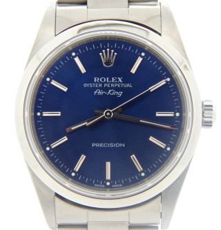 Rolex Air King Precision Mens Stainless Steel Watch Blue Dial Oyster Band 14000m
