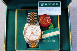 Rolex Oyster Perpetual Datejust Mens 14k Gold Ss Watch 16013 - 1 Owner