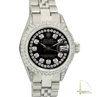Rolex Datejust Lady 26mm Ss String Black Diamond Dial Bezel & Lugs Jubilee Watch