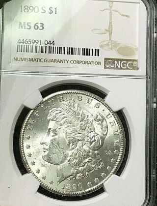 1890 - S Morgan Silver Dollar Ngc Ms63 White Obv & Toned Violet Rev With 99c Start