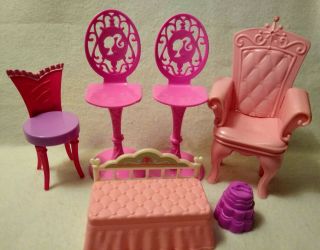 Unbranded Dollhouse Furniture • Barbie Size• Bright Pink Chairs (5) Pre - Owned