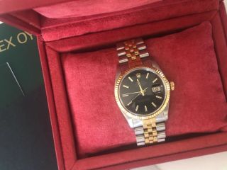 Rolex Datejust Mens Two - Tone 18K Yellow Gold Stainless Steel Black Jubilee 16013 2