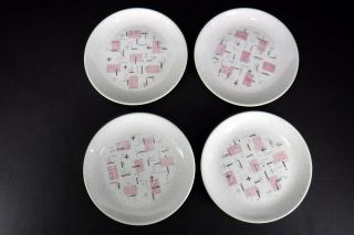 4 Vintage Vernon Ware Tickled Pink Bread Butter Plates 6 1/4 " Mcm
