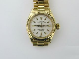 Rolex Vintage Ladies Oyster Perpetual 18k Gold 25mm With President Style Band