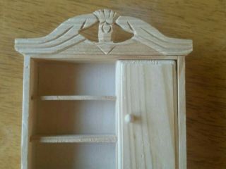 Ehi Wooden dollhouse cupboard,  library shelf.  Unfinished,  early American detail 2