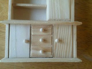 Ehi Wooden dollhouse cupboard,  library shelf.  Unfinished,  early American detail 3