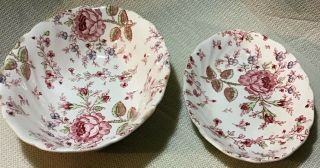 2 Ps Johnson Brothers Rose Chintz Small 8 " Oval Vegetables Dish & Side Plate