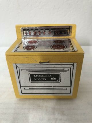 Vintage Dollhouse Wood Cooktop Stove & Oven,  Yellow.  Made By Hall’s Toys 2