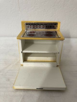 Vintage Dollhouse Wood Cooktop Stove & Oven,  Yellow.  Made By Hall’s Toys 3