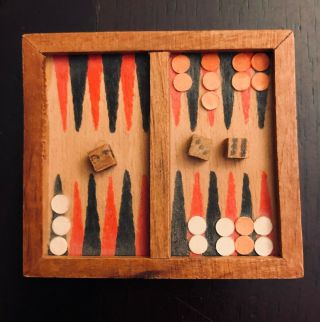 Miniature Backgammon Game - 1:12 Scale Miniature - Wooden
