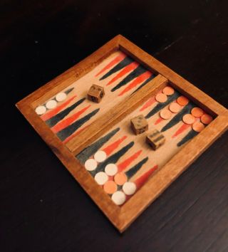 Miniature Backgammon Game - 1:12 scale miniature - Wooden 2