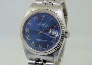 Rolex 18k Gold And Stainless Steel Datejust With Blue Roman No.  Dial Mens Watch