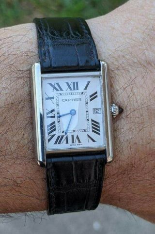 Cartier 18k White Gold Louis Tank Watch Model 2678 Leather Band/cartier Buckle