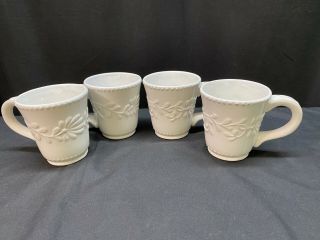 American Atelier " Bianca Leaf " Set Of 4 Mugs 4 1/8 " Tall