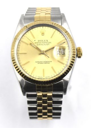 Vintage Rolex Oyster Perpetual Datejust 16013 Wristwatch 18k Stainless C.  1986