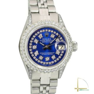Rolex Datejust Lady 26mm Ss String Blue Diamond Dial Bezel & Lugs Jubilee Watch