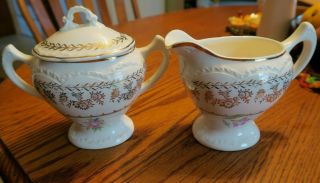 Vintage Stetson Heritage Ware Sugar Bowl And Creamer 22k Gold American Beauty