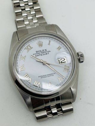 Vintage Rolex Oyster Perpetual Datejust Roman White Dial Reference 1601.