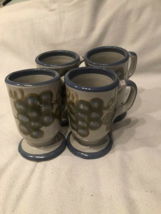 John B Taylor Ceramics Pedestal Mugs - Set Of 4 - Blue Grapes/green Leaves - Euc