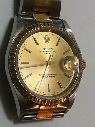 Rolex Mens Oyster Perpetual Date Two - Tone Yellow Gold & Stainless Steel Date 36m